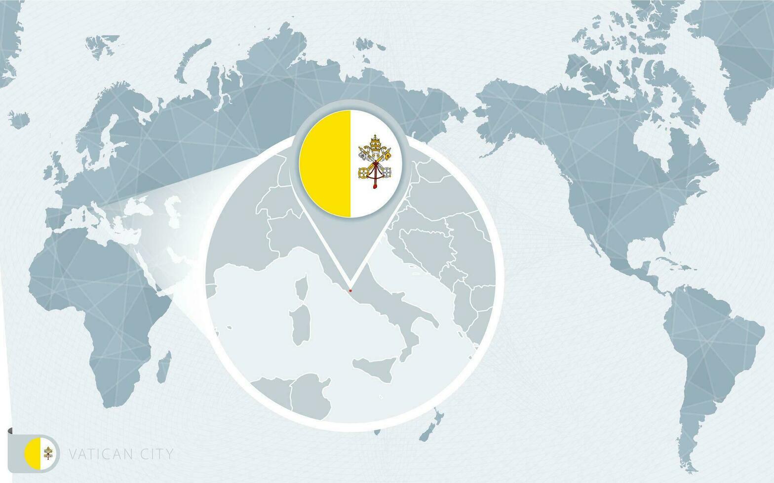 Pacífico centrado mundo mapa con magnificado Vaticano ciudad. bandera y mapa de Vaticano ciudad. vector