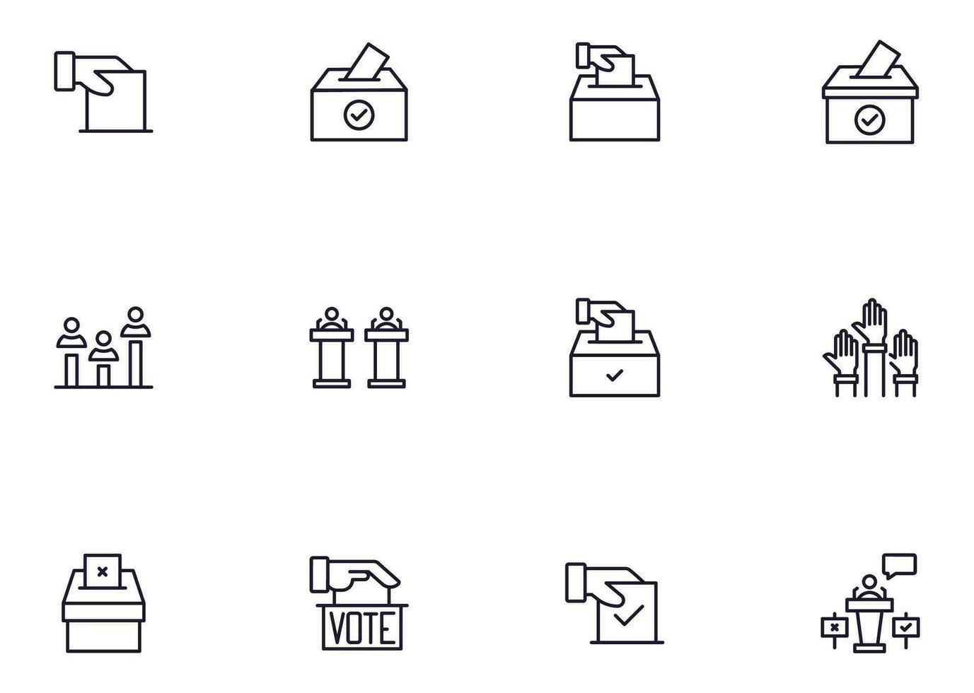 Collection of modern election outline icons. Set of modern illustrations for mobile apps, web sites, flyers, banners etc isolated on white background. Premium quality signs. vector