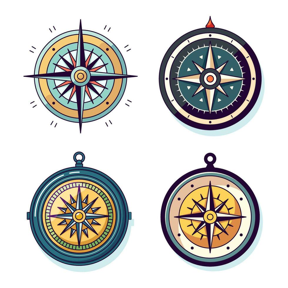 Compass Vibrant Flat Picture. Perfect for different cards, textile, web sites, apps vector