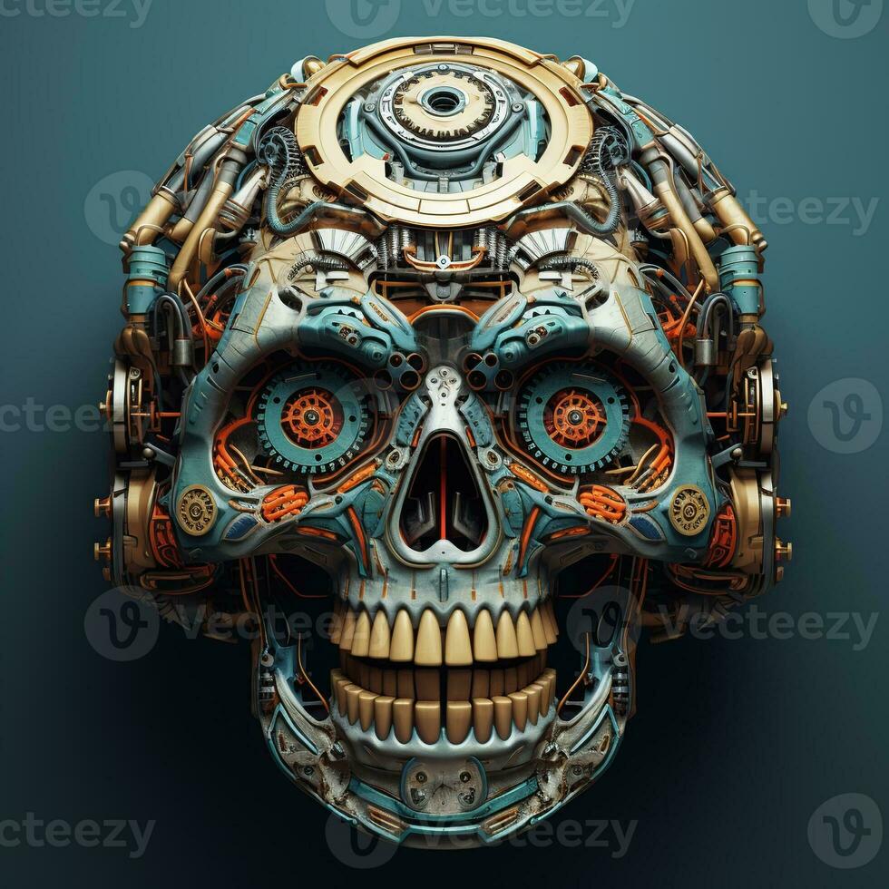skull image with robotic texture photo