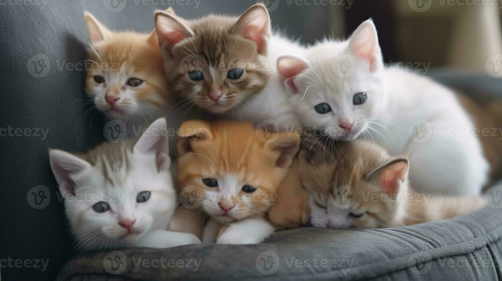 A group of adorable kittens cuddled up together photo