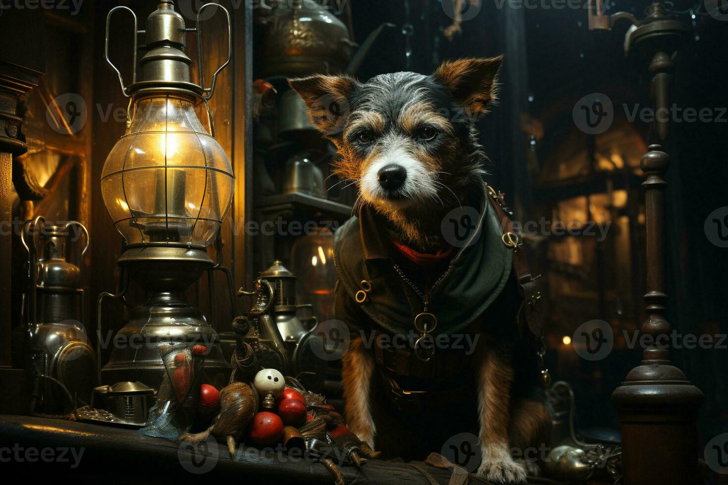 a dog on a retro vintage background. generative ai photo