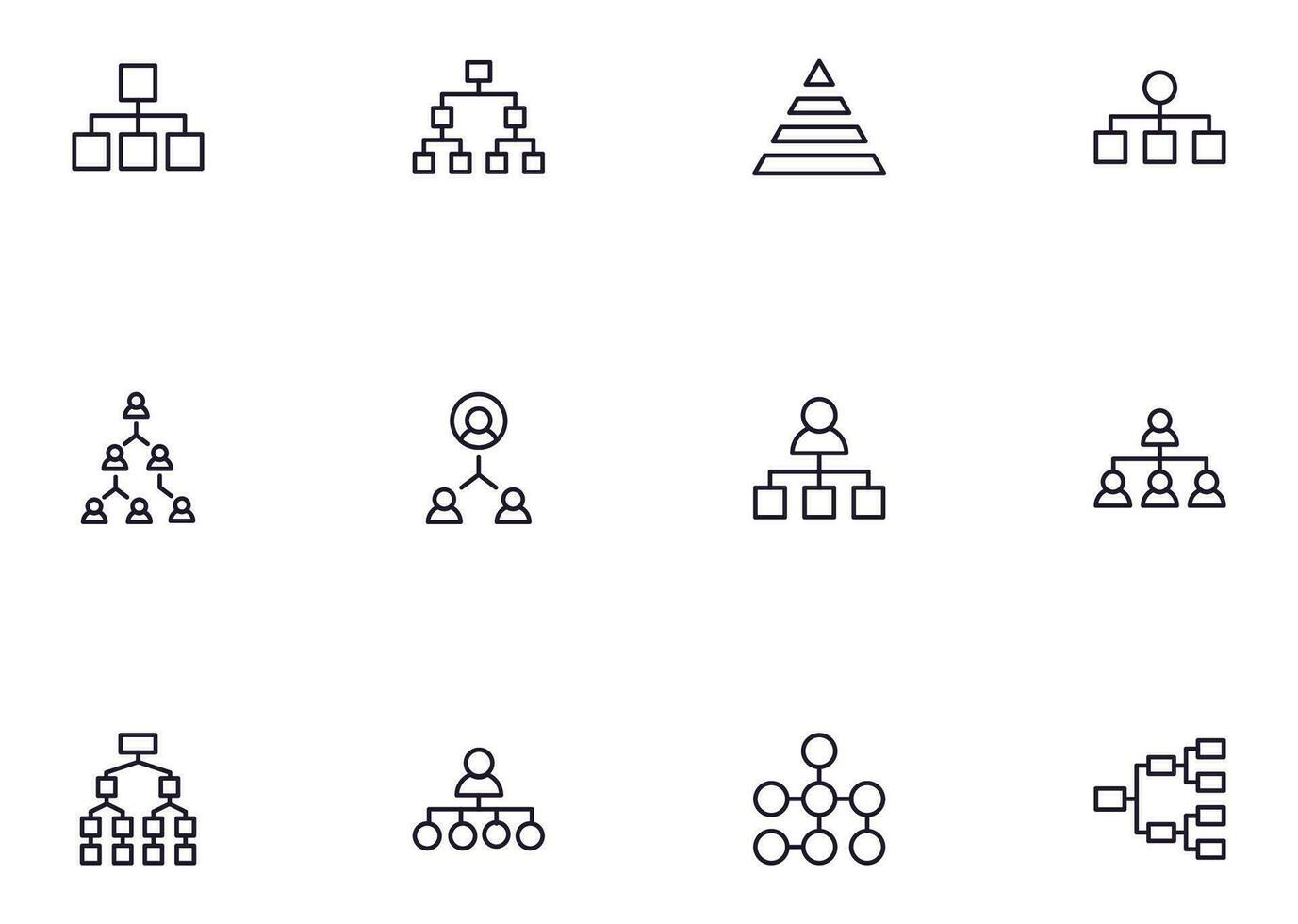 Hierarchy concept. Collection of hierarchy high quality vector outline signs for web pages, books, online stores, flyers, banners etc. Set of premium illustrations isolated on white background