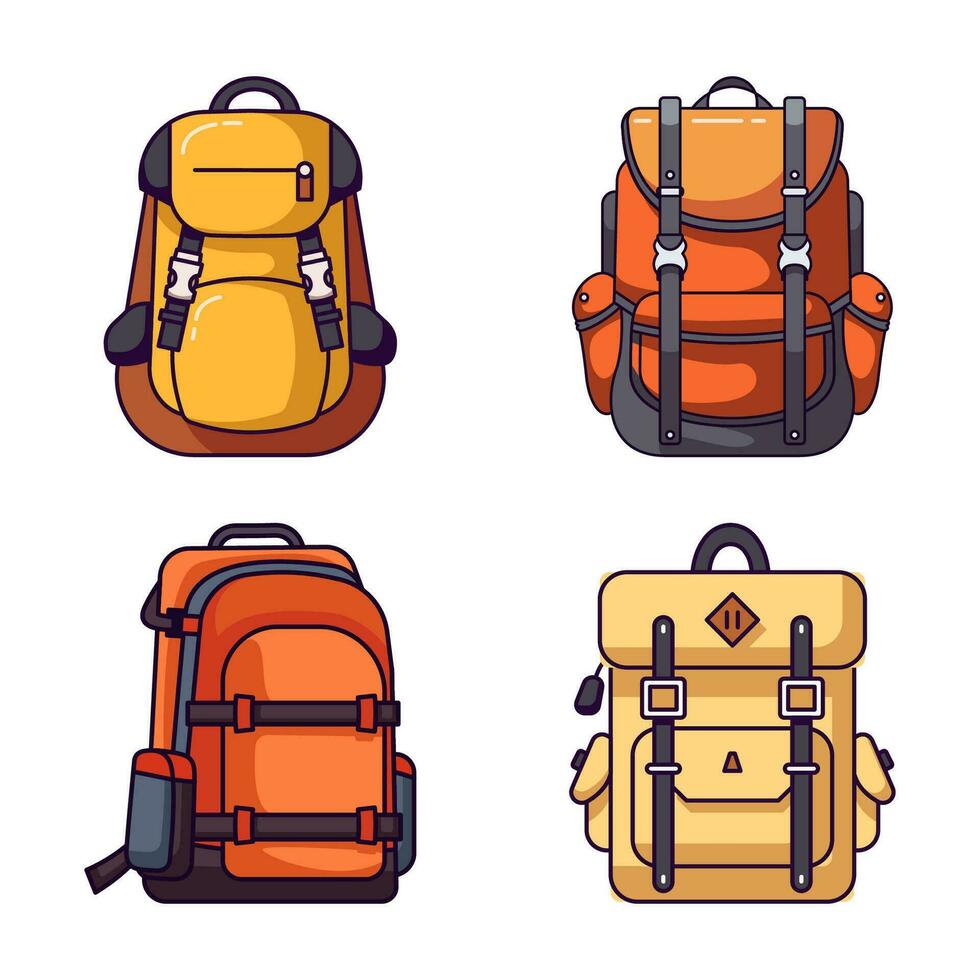 Collection of Backpack Vibrant Flat Pictures vector