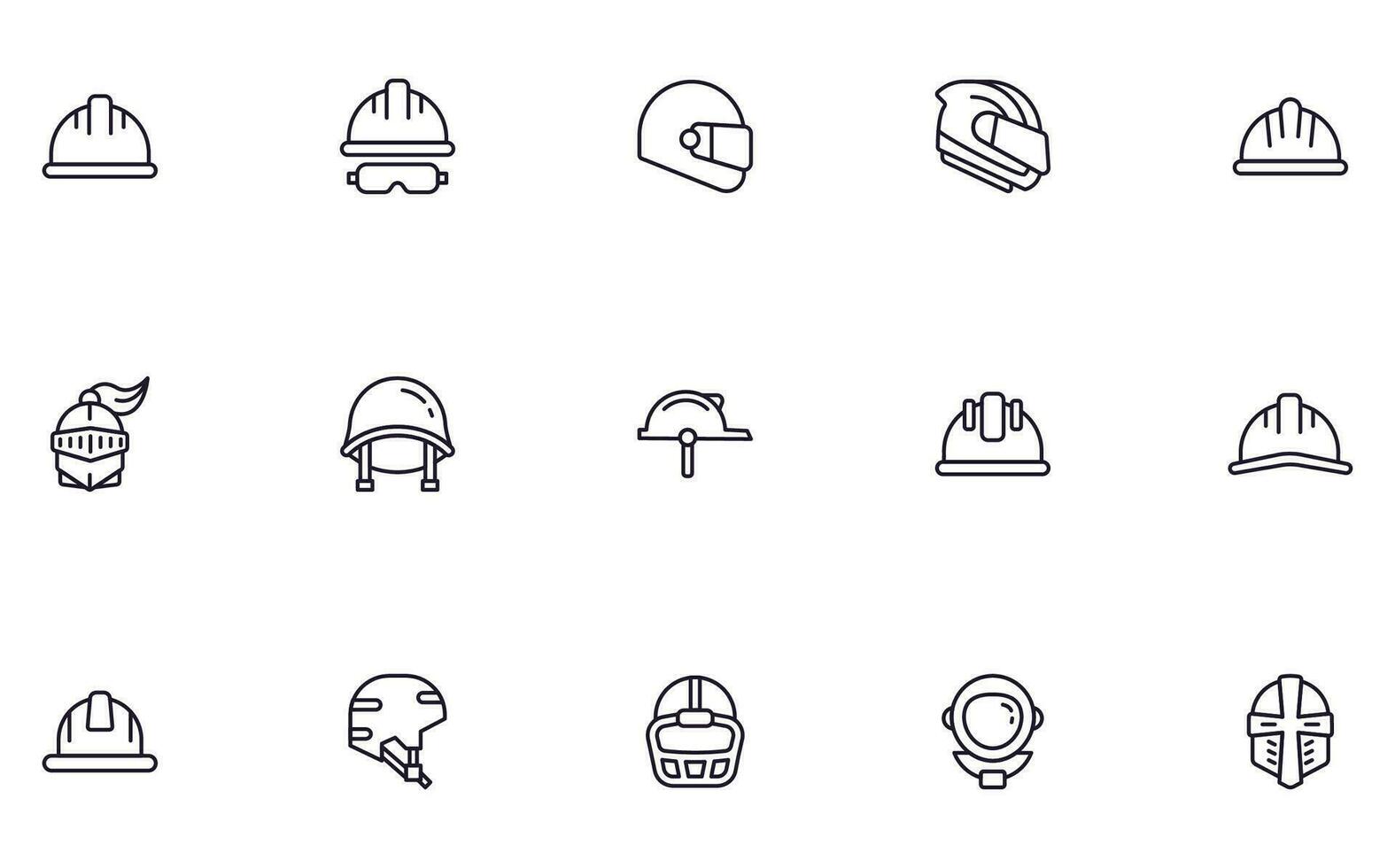 Collection of modern helmet outline icons. Set of modern illustrations for mobile apps, web sites, flyers, banners etc isolated on white background. Premium quality signs. vector