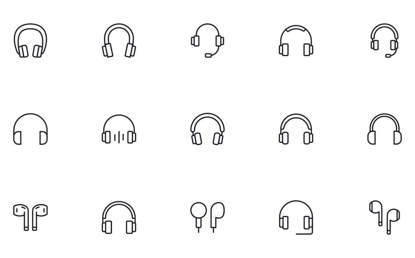 colección de moderno auriculares contorno iconos conjunto de moderno ilustraciones para móvil aplicaciones, web sitios, volantes, pancartas etc aislado en blanco antecedentes. prima calidad señales. vector