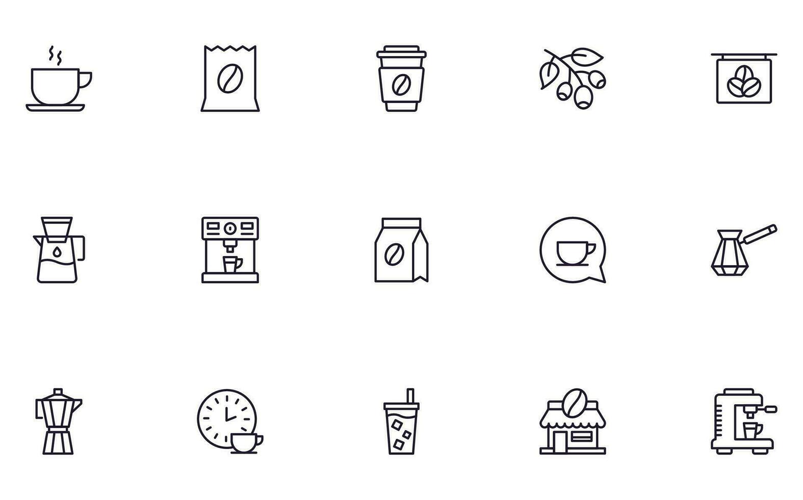 Coffee concept. Coffee line icon set. Collection of vector signs in trendy flat style for web sites, internet shops and stores, books and flyers. Premium quality icons isolated on white background