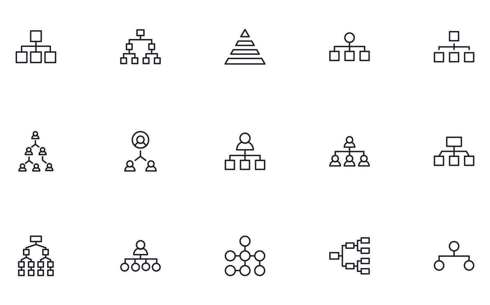 Hierarchy concept. Collection of hierarchy high quality vector outline signs for web pages, books, online stores, flyers, banners etc. Set of premium illustrations isolated on white background