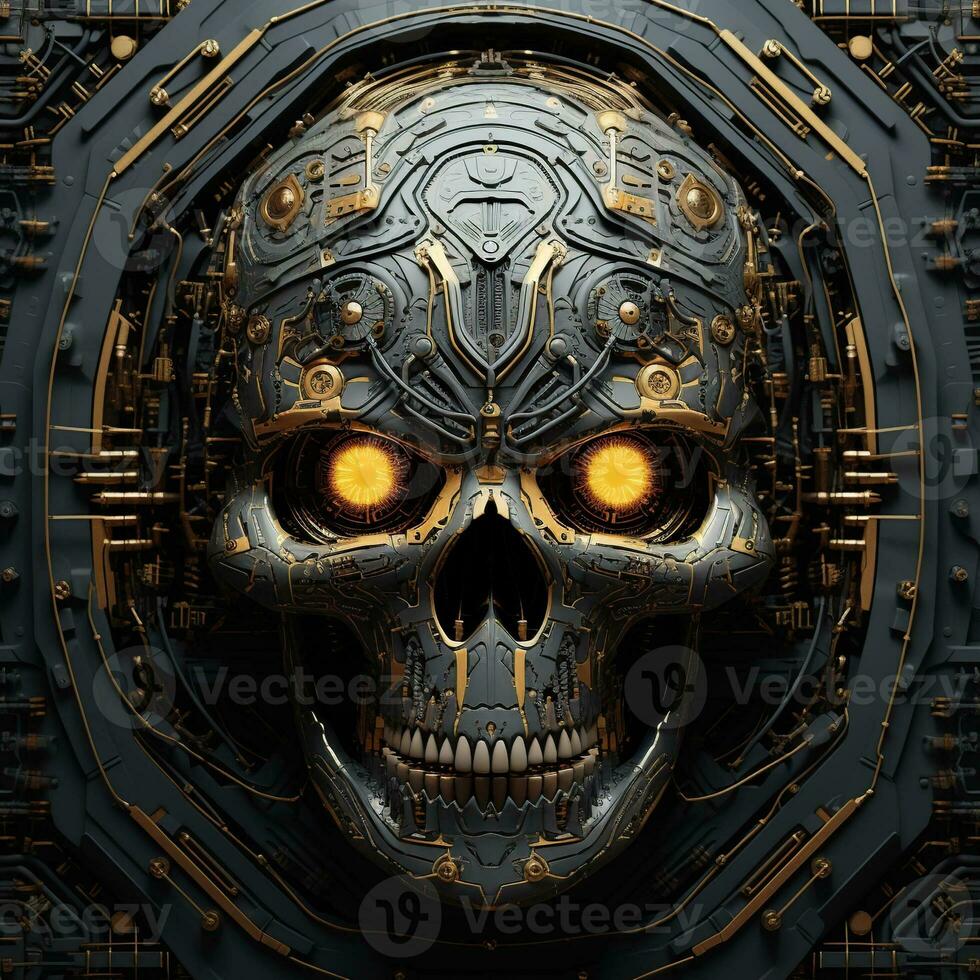 skull image with robotic texture photo