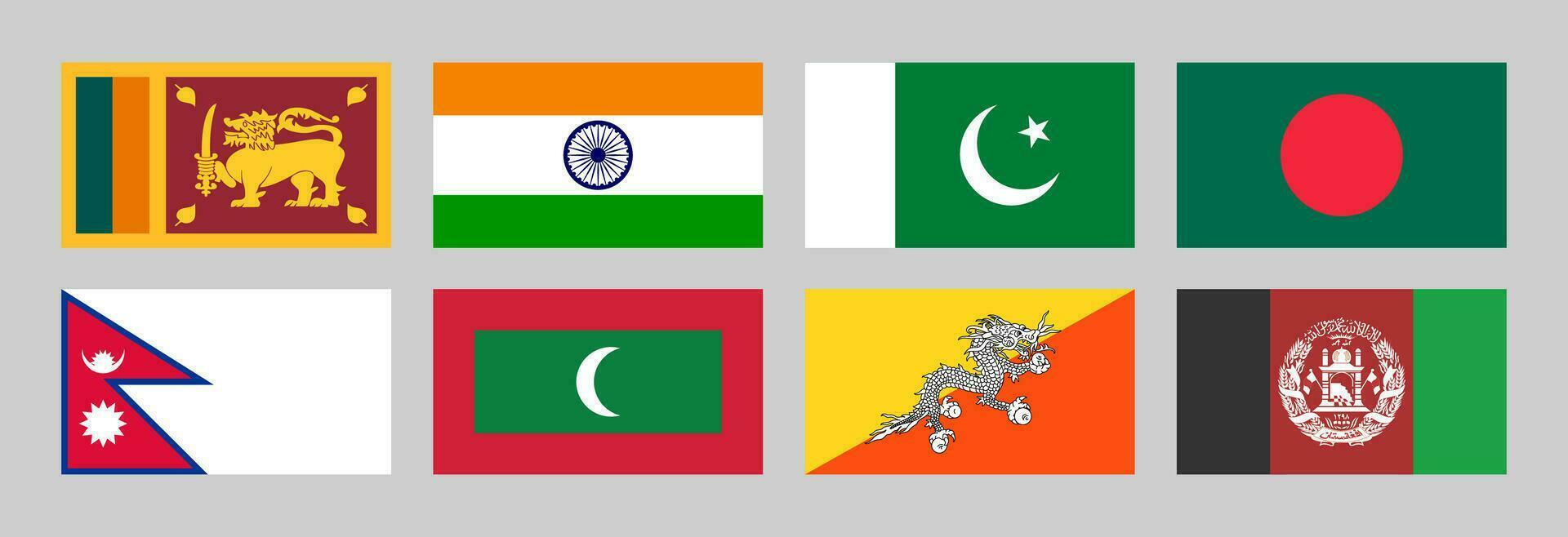 National Flags of Asia, Sri Lanka, India, Pakistan, Bangladesh, Nepal, Maldives, Bhutan, Afghanistan vector