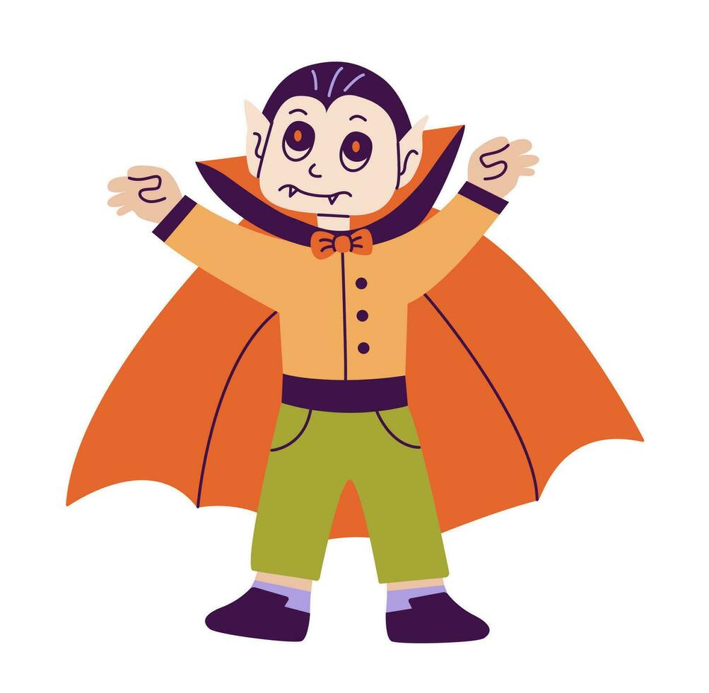 Cartoon character at Halloween party dressed as a vampire. Flat vector illustration.