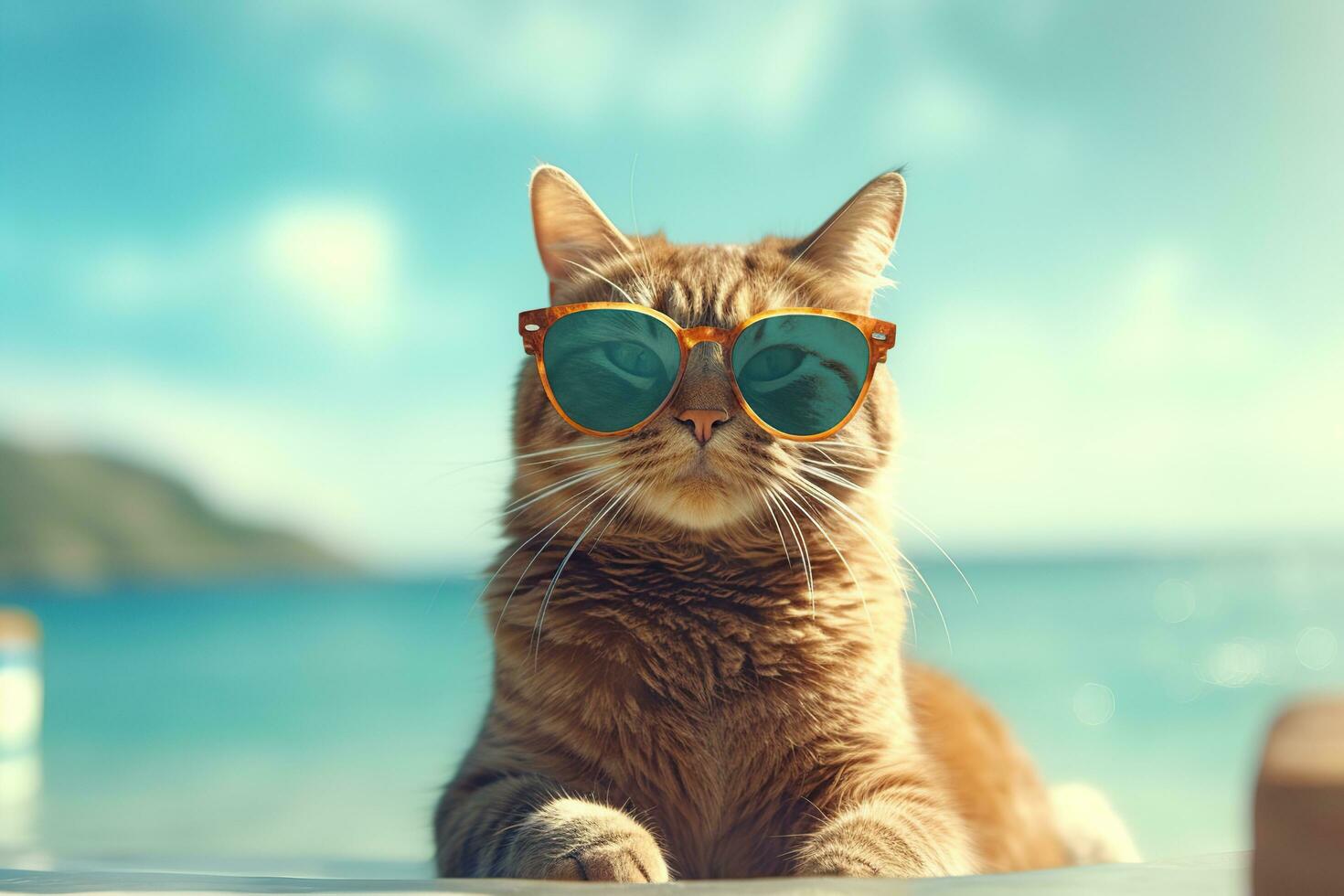 Cat wearing sunglasses in poolside AI Generated, AI Generative photo
