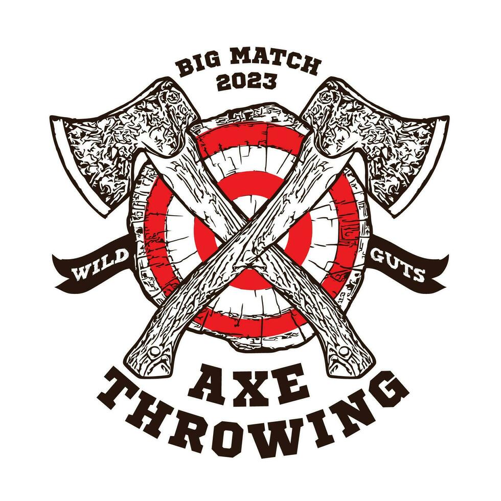 Axe Throwing in wood target, perfect for axe club logo design and t shirt design vector