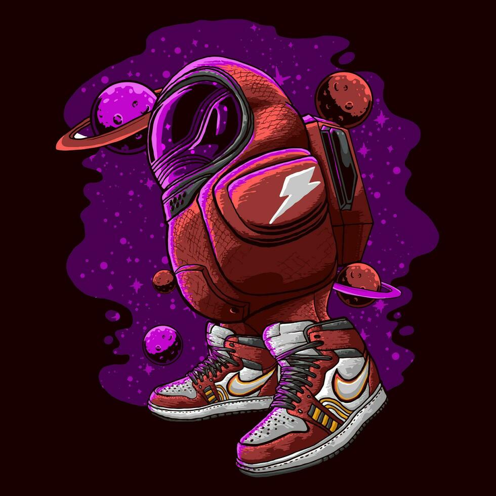 Among Us Sneakers In Space mascot amazing illustration for your branding business vector