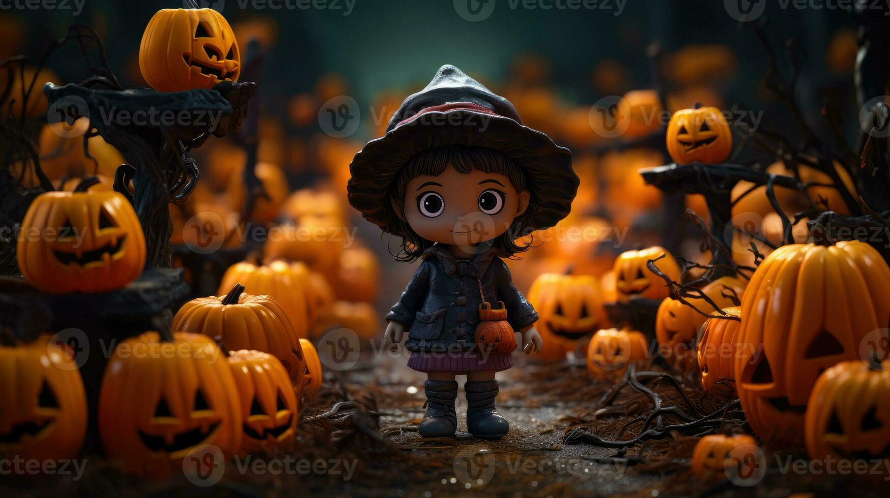 Cute halloween 3d character background photo illustration