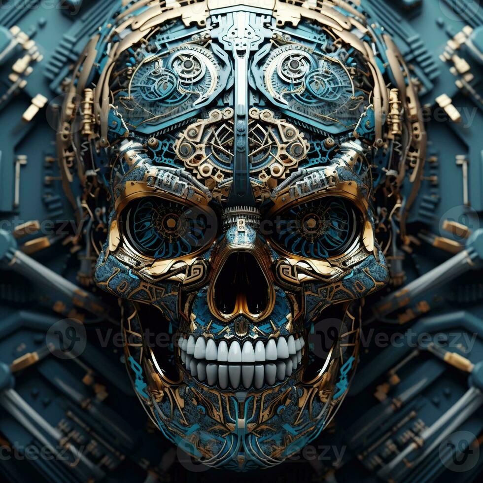 skull image with robotic texture photo