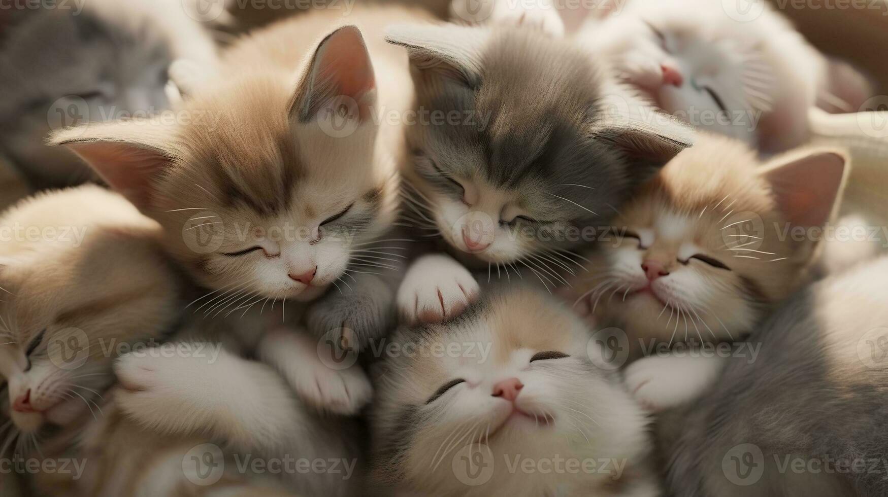 A group of adorable kittens cuddled up together photo