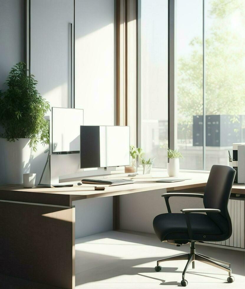 AI Generated. AI Generative - Effortless Elegance - Modern Workspace Fusion with Macro Precision photo
