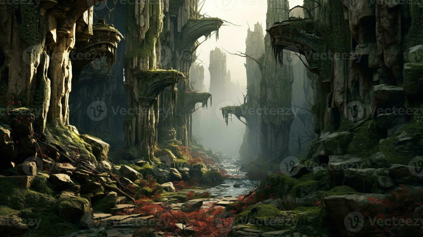 beastly chasm, digital art illustration, Generative AI photo