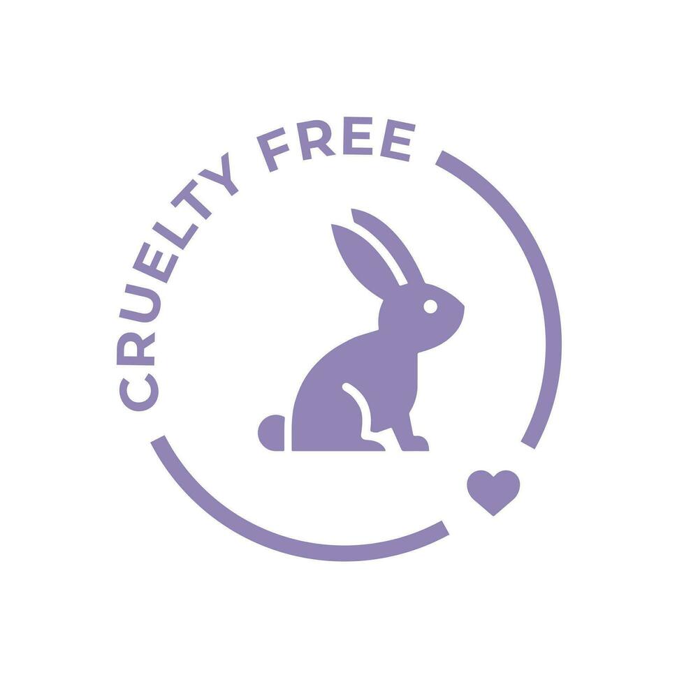 Purple animal cruelty free line icon. Not tested on animals with rabbit silhouette symbol with heart. Vector illustration.