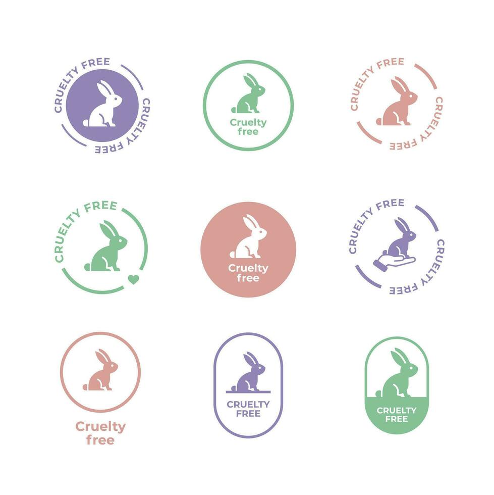 conjunto de 9 9 animal crueldad gratis iconos no probado en animales con Conejo silueta etiqueta. vector ilustración.