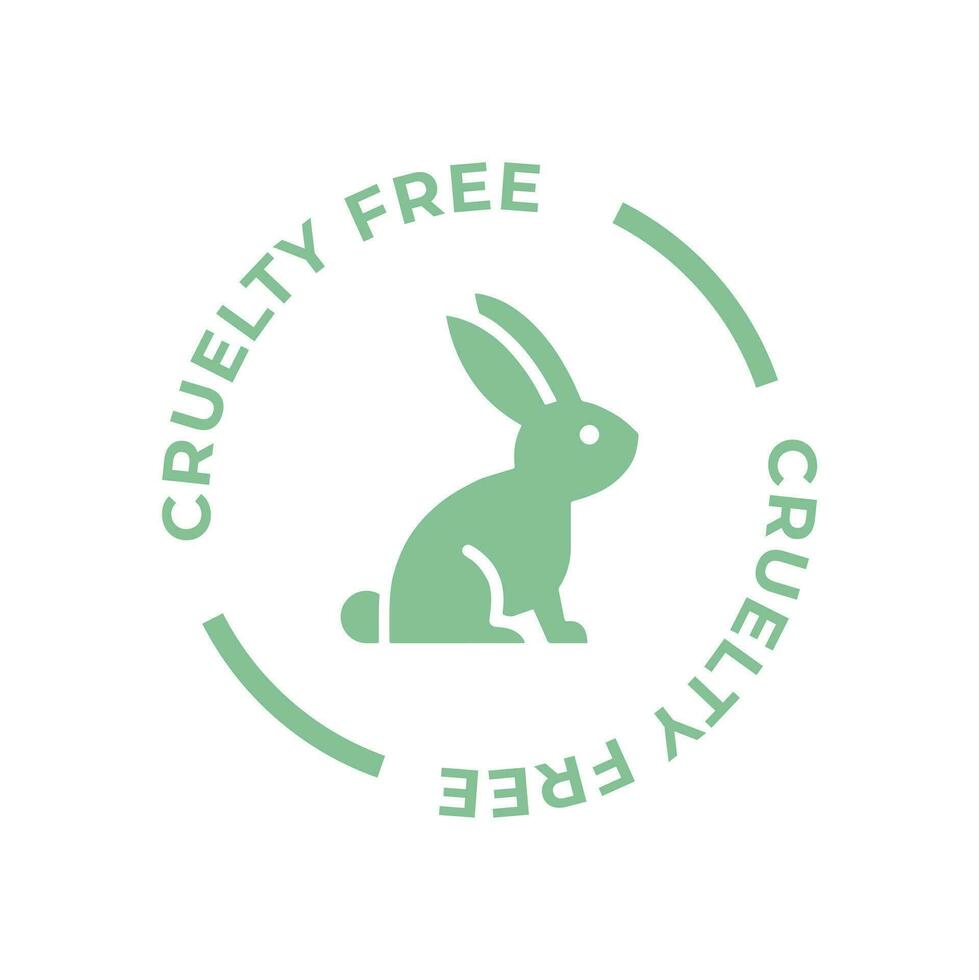 verde crueldad gratis icono. no probado en animales con Conejo silueta etiqueta. vector ilustración.