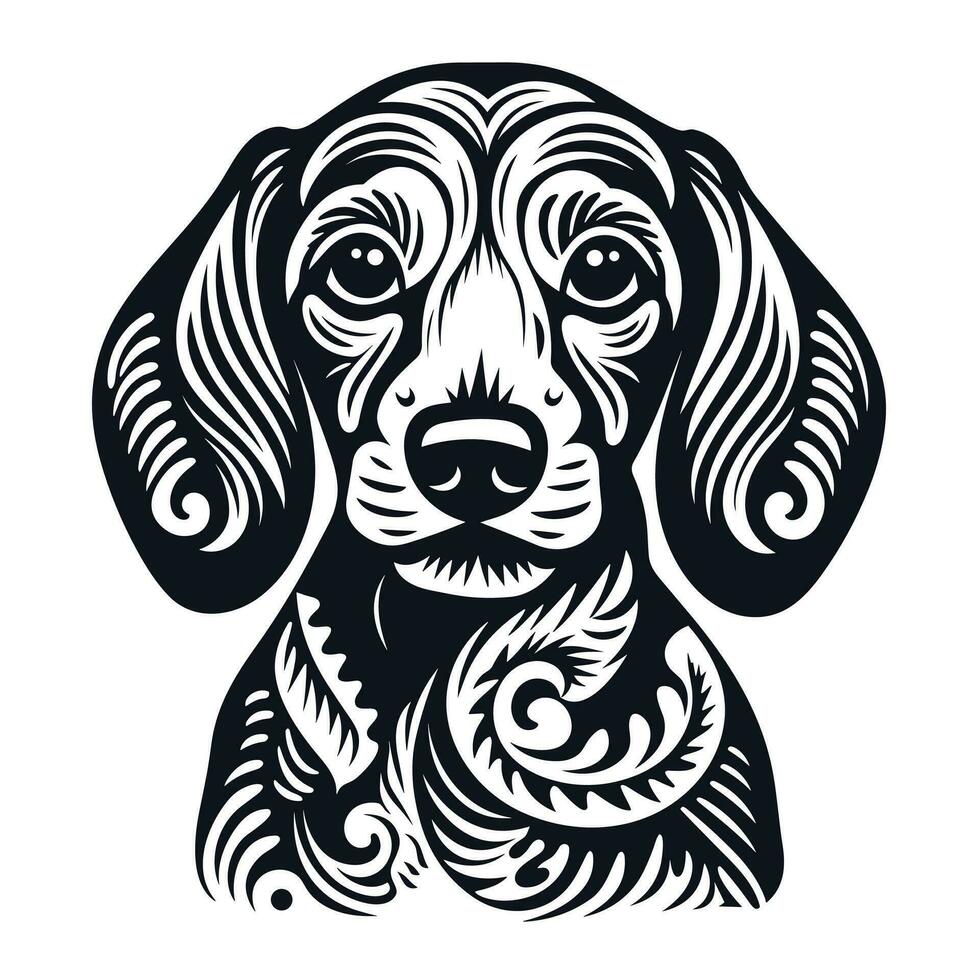 un perro tejonero perro retrato con un floral polinesio modelo. sencillo vector ilustración, aislado en un blanco antecedentes.