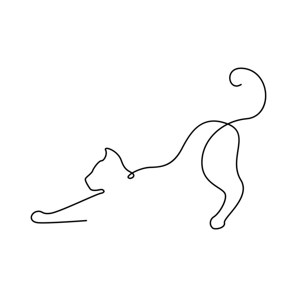 Continuous one line cat pet drawing out line vector illustration design