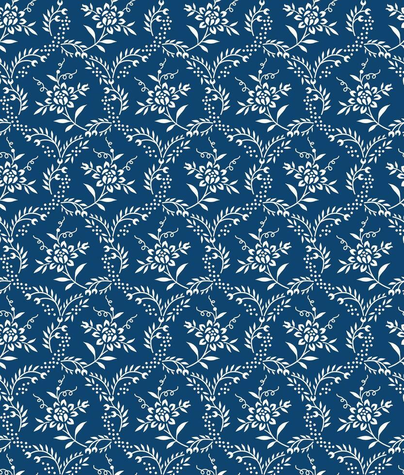 Seamless White Floral Pattern On Blue Background vector