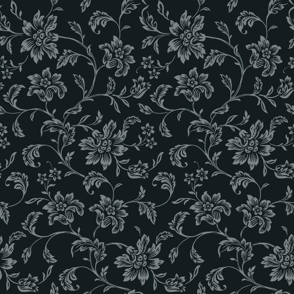 Seamless Decorative Vintage Floral Pattern On Black Background vector