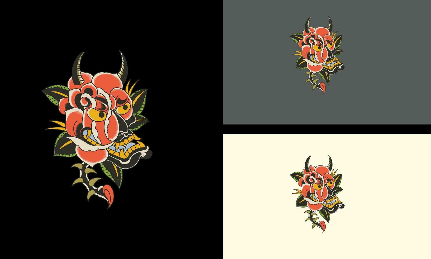 red flowers and devil vector mascot design