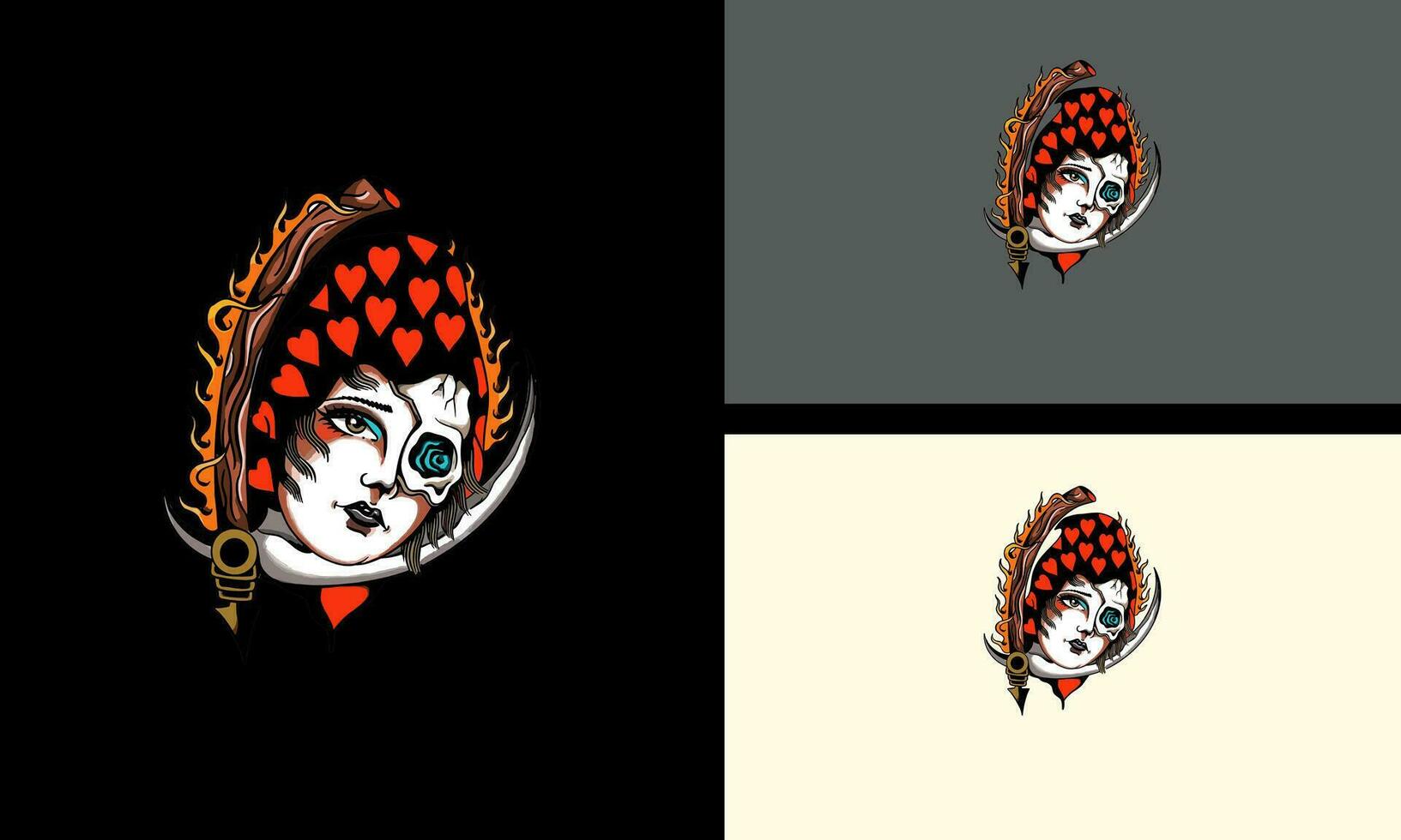 cara mujer y flores vector mascota diseño