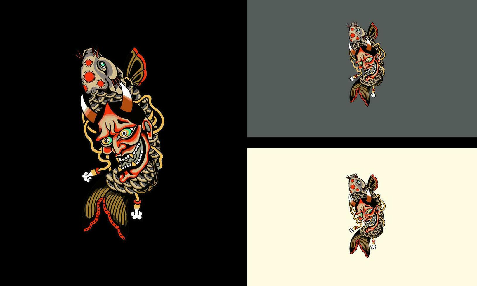 fish and head devil vector mascot design
