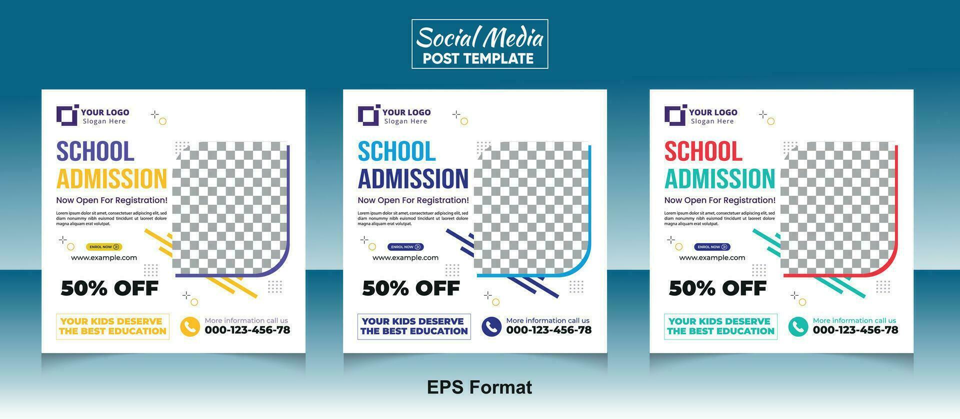 School admission social media post banner design. back to school social media post banner design set. Back to school admission promotion banner. school admission template for social media ad vector