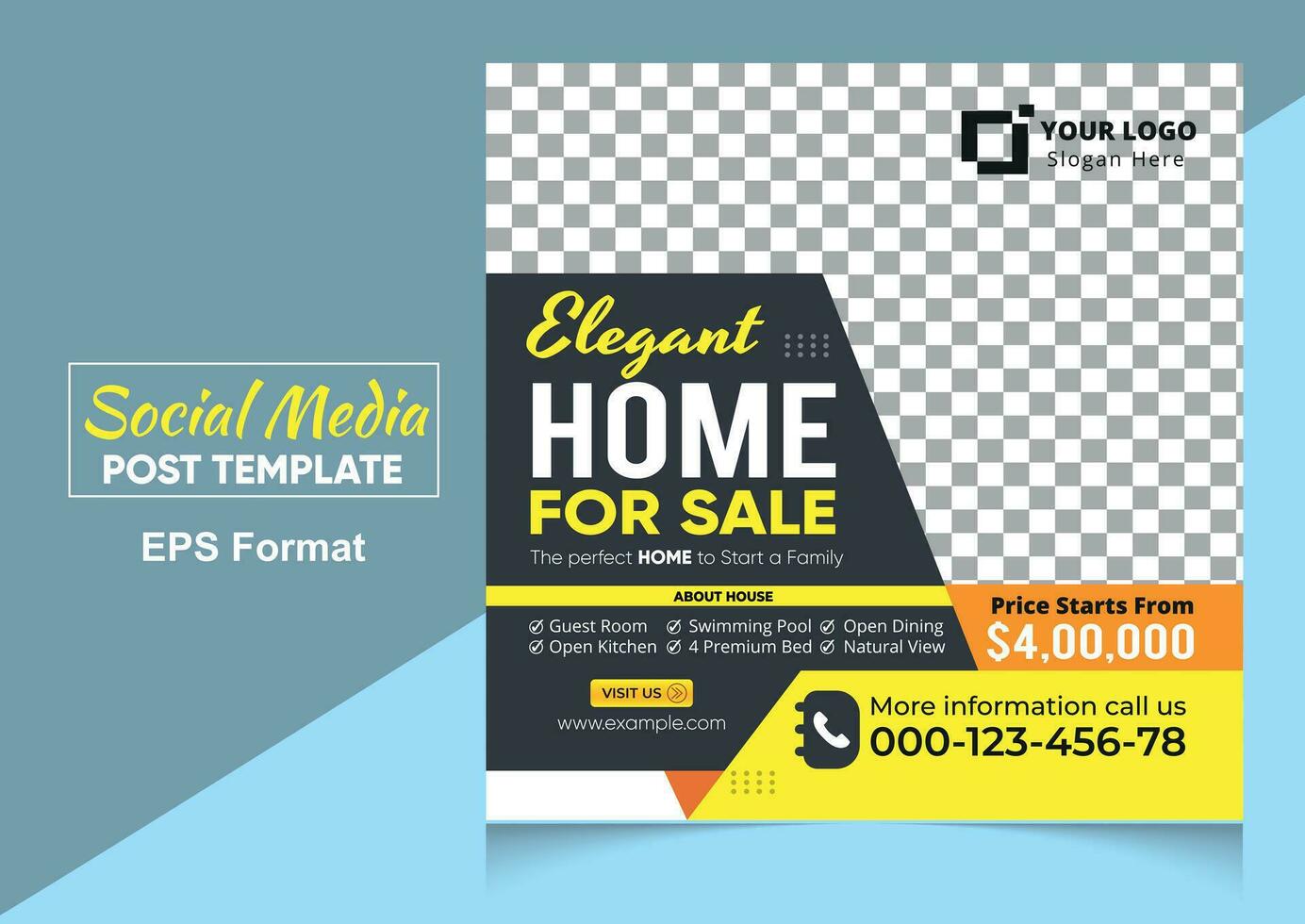 Real estate property sale social media post web banner square flyer template vector