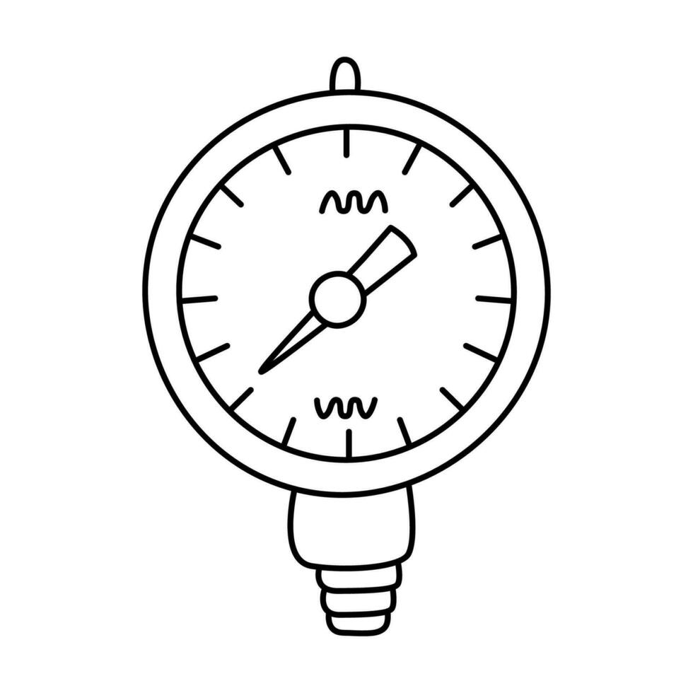 Pressure gauge manometer hand drawn doodle vector illustration black outline. Back to school theme element.  Physics science, thermodynamics.