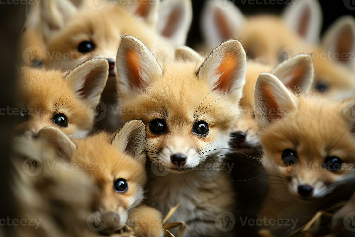multiple fennec foxes packed together. generative ai photo