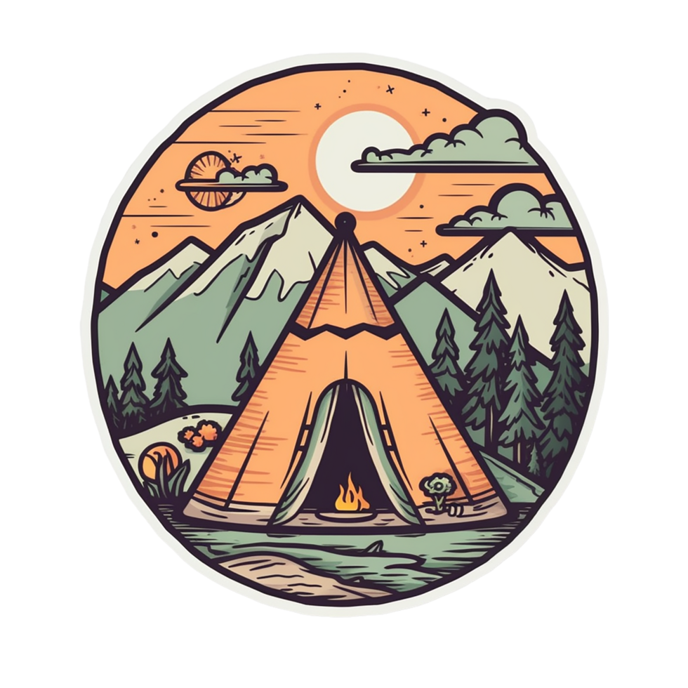 kamp logo, kamp png, buitenshuis camping groot sticker, camping sticker, kamp sticker png, ai generatief png