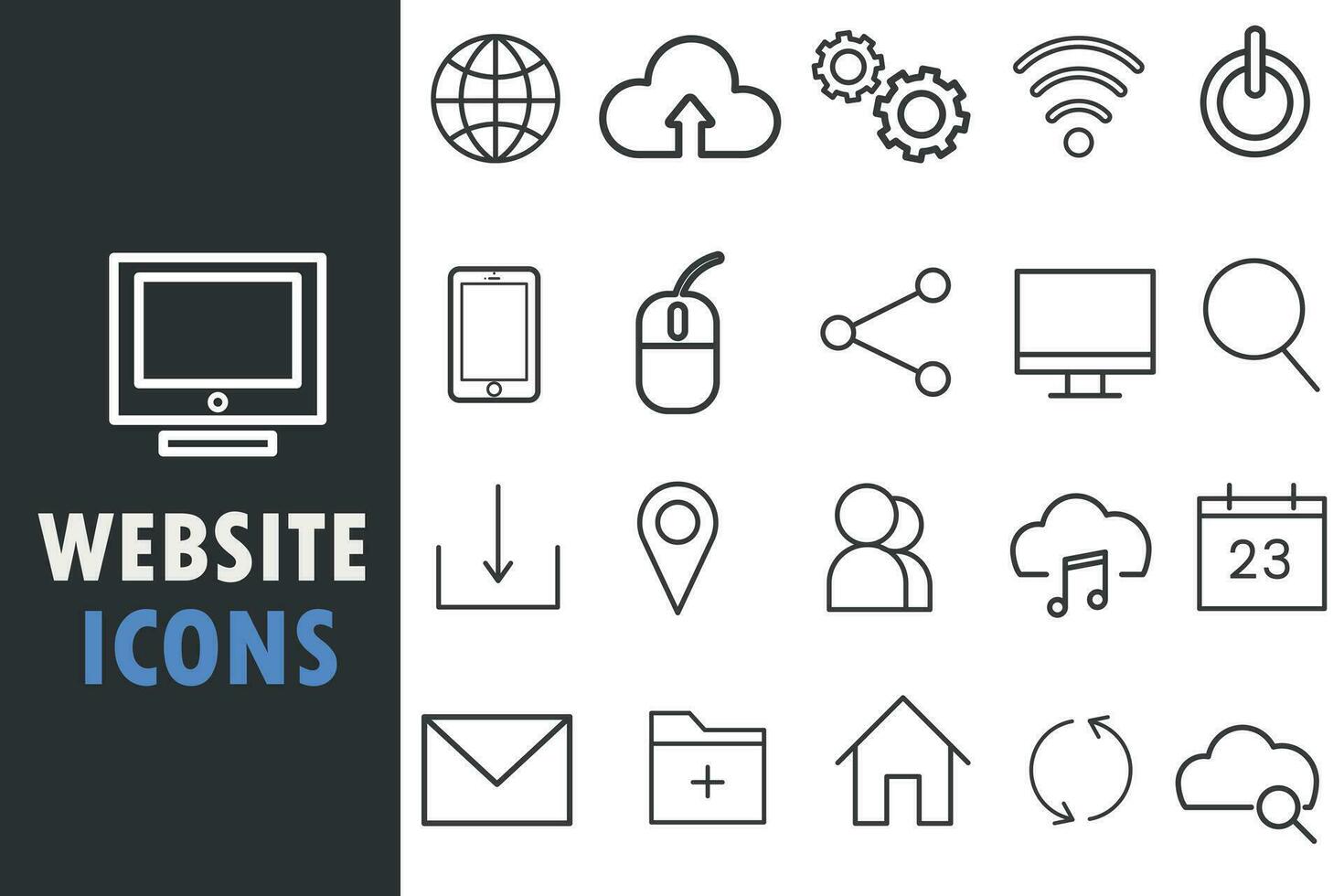 Website web icons in line style. Www, search, support, mail, contact, internet, collection. Web icons set. Vector illustration.