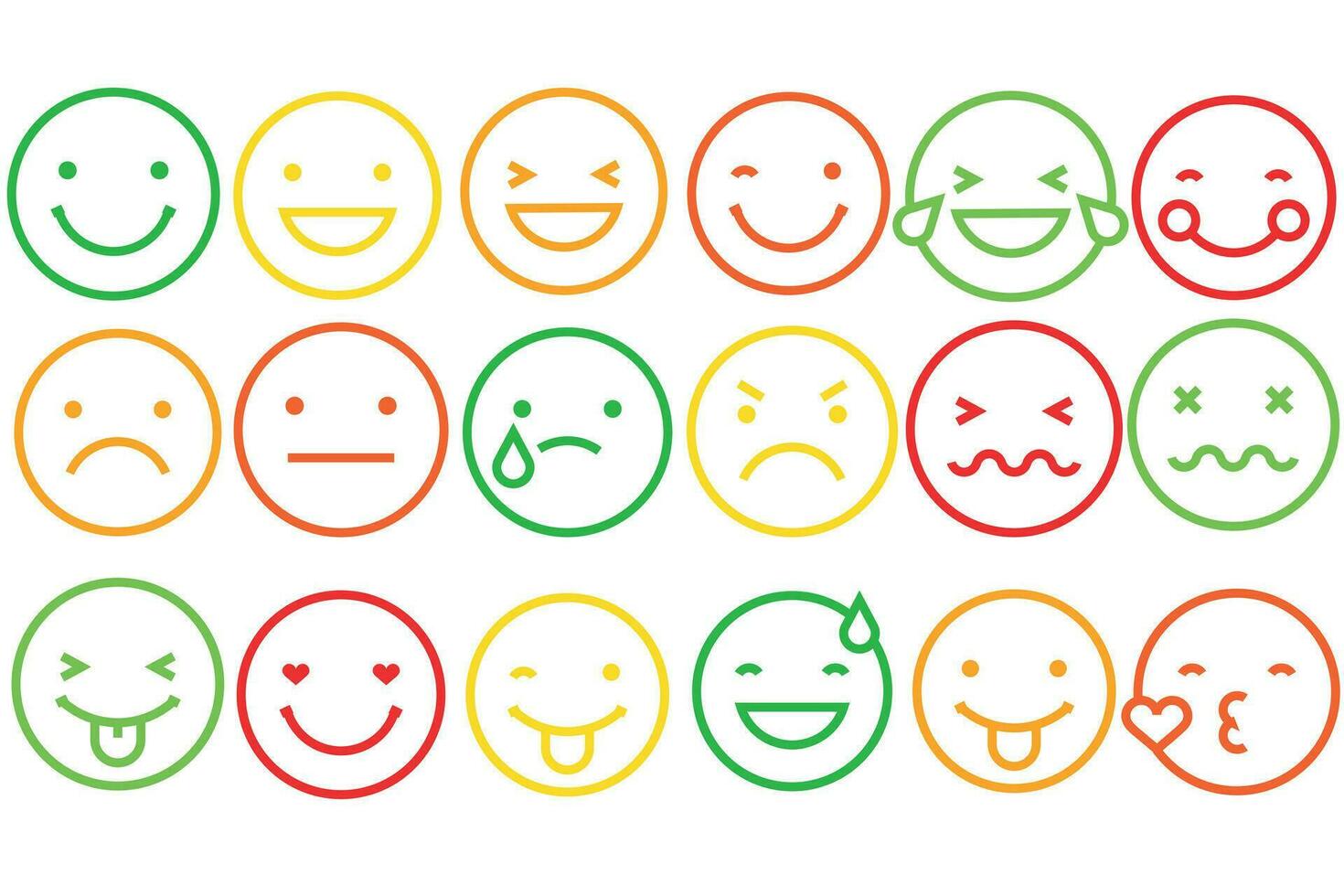 emoticones íconos colocar. emoji caras recopilación. emojis plano estilo. contento feliz, sonrisa, neutral, triste y enojado emojis línea sonriente rostro. vector ilustración