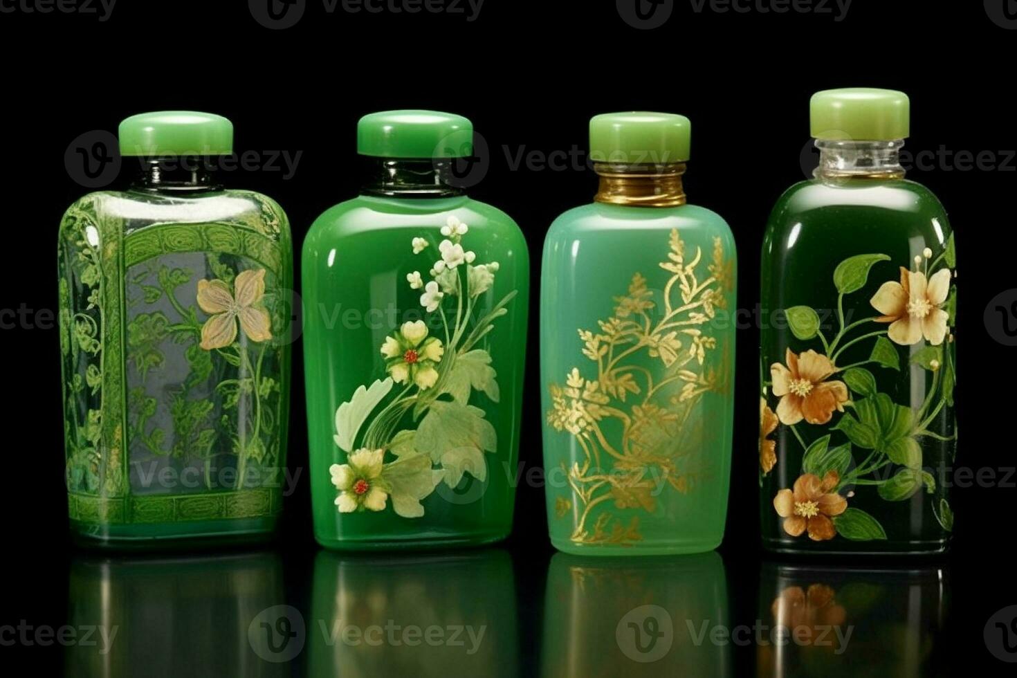 empty bottle vintage flowers on the table. generative ai. photo