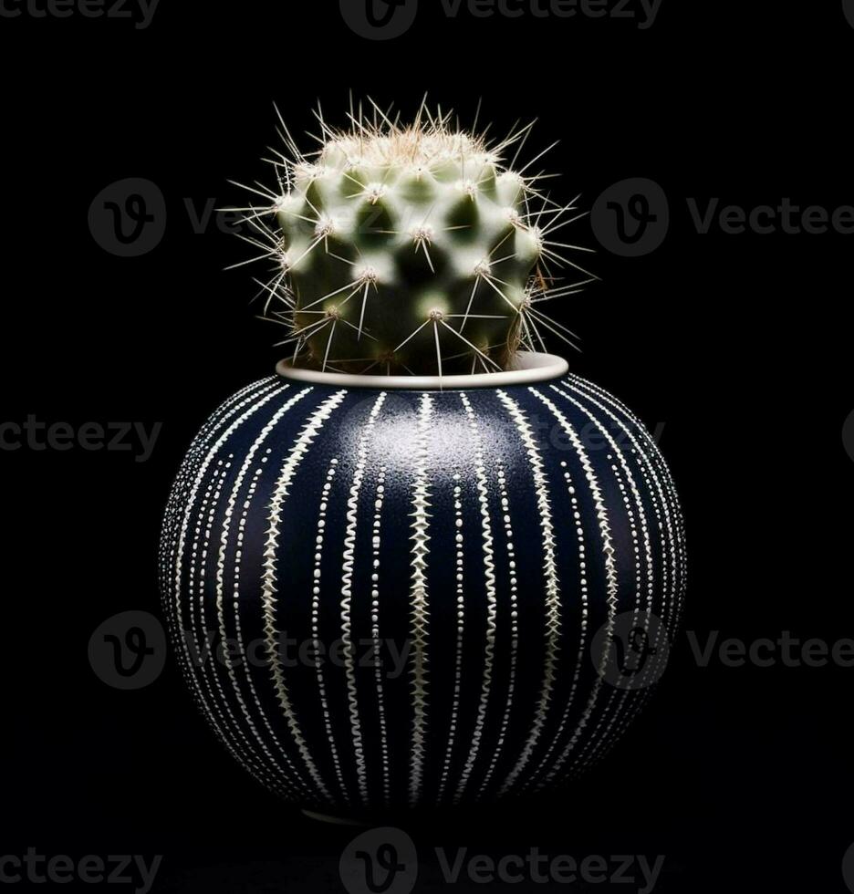 Cactus in a plant pot against a dark black background. generative ai. photo