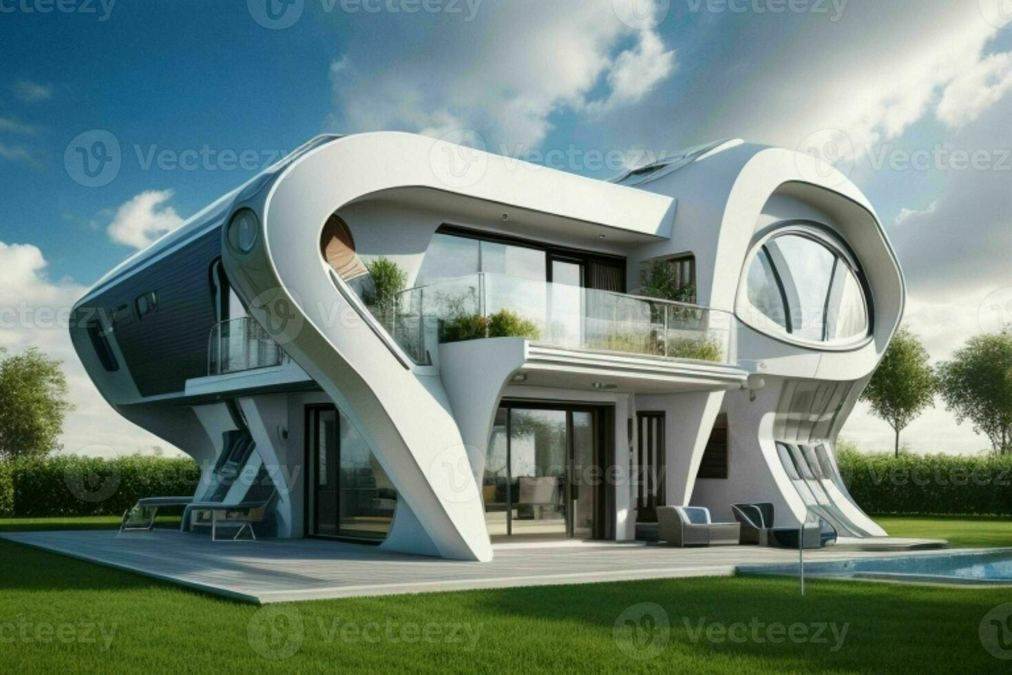 House in trendy futurism style. Pro Photo