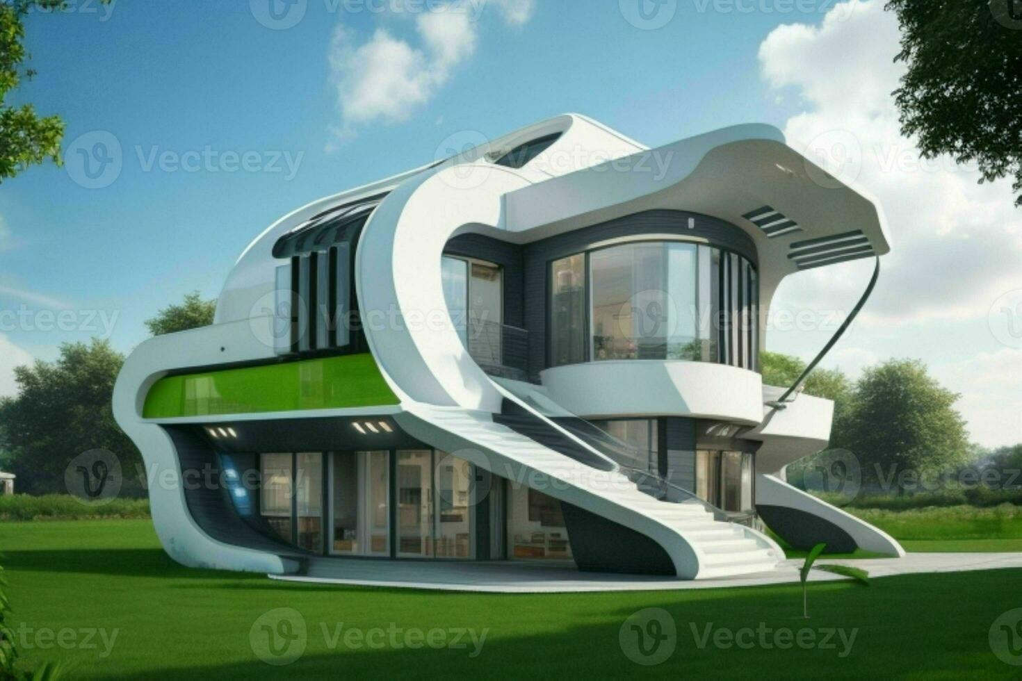 House in trendy futurism style. Pro Photo
