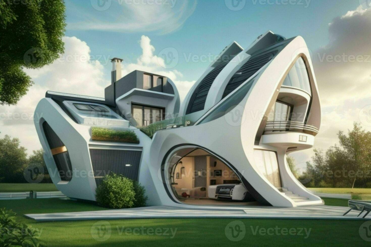 House in trendy futurism style. Pro Photo