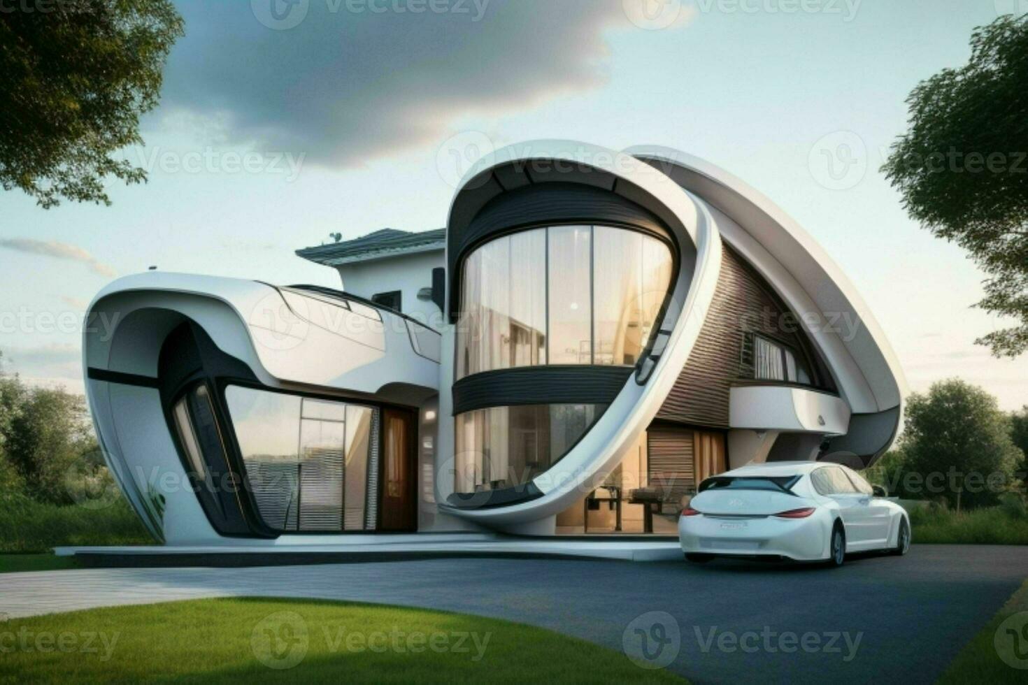House in trendy futurism style. Pro Photo