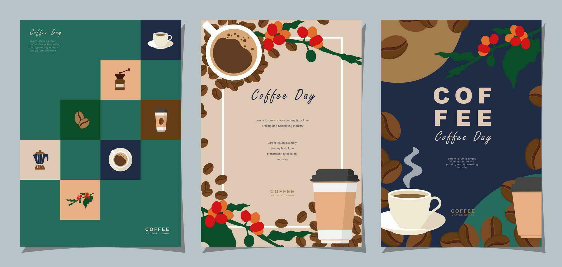 Set of Sketch banners with coffee beans and leaves on colorful background for poster or another template design. vector illustration.
