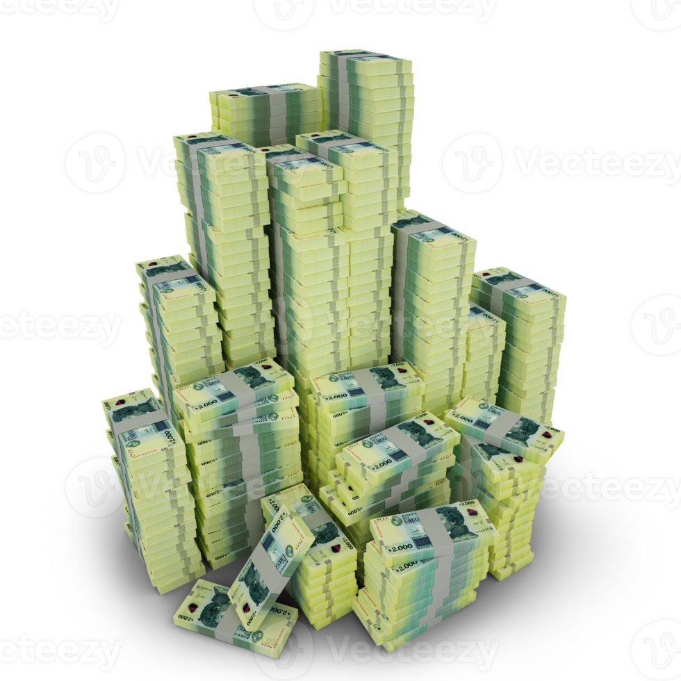 Big stacks of Uruguayan peso notes. A lot of money isolated on transparent background. 3d rendering of bundles of arranged cash png