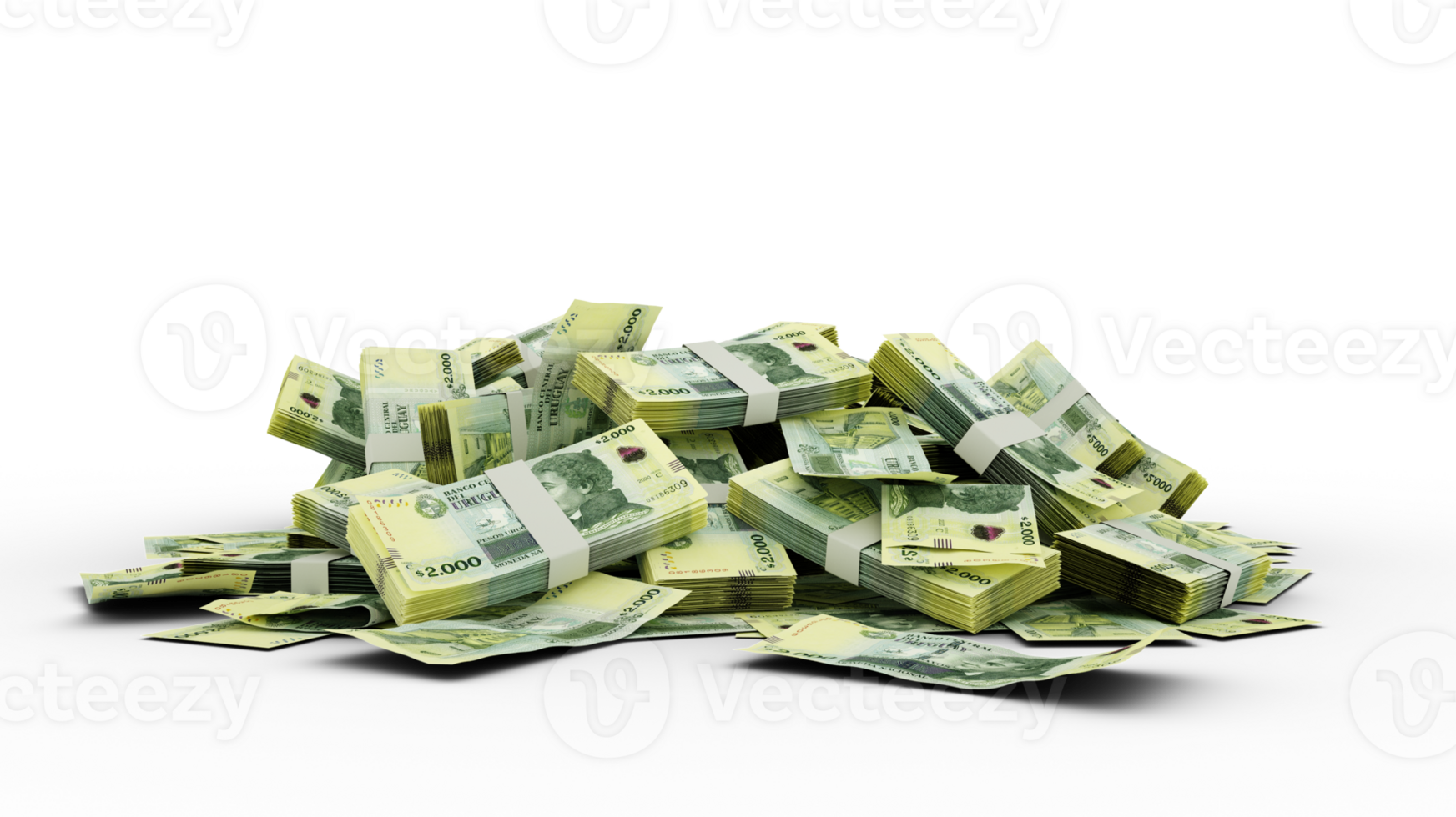 3D Stack of 2000 Uruguayan peso notes png