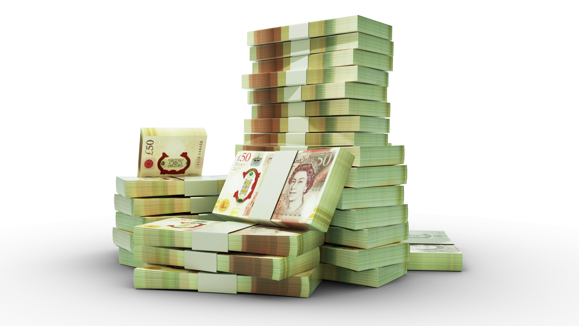 Stacks Of 50 British Pound Notes Money On Transparent Background 3d Stacks Of 50 British Pound Notes Money On Transparent Background 3d